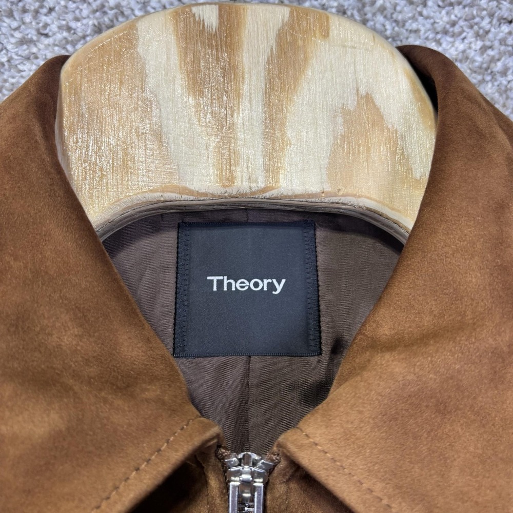 Theory Jacket Mens Large Brown Suede Bomber Full Zip Lined Pockets Casual - Picture 2 of 6